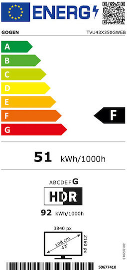 GoGEN Smart Television 43" 4K UHD LED TVU43X350GWEB HDR (2023)