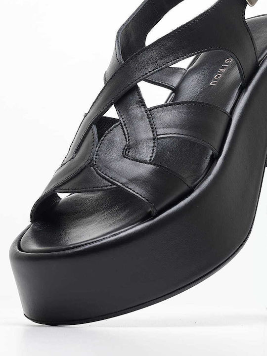 Καλογήρου Leather Women's Sandals Black