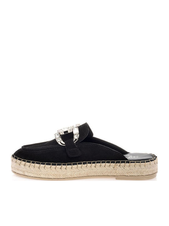 Flat Leather Mules in Black Color