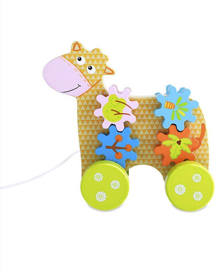 Jucărie interactivă Zola, model girafă din lemn, cu tragere, multicoloră, 18x7.5x14.5 cm