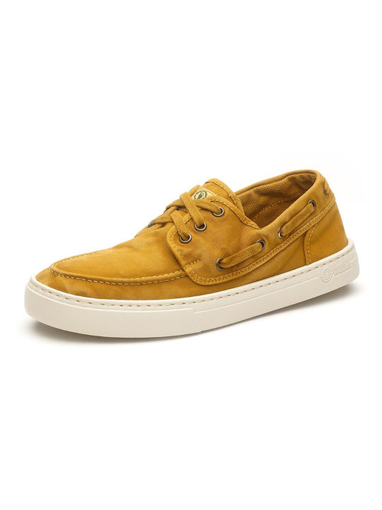 Natural World Men's Synthetic Leather Boat Shoes Yellow