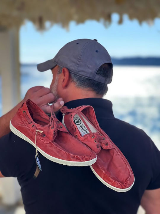 Men's Synthetic Leather Boat Shoes Red