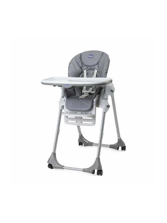 Chicco Polly Easy Foldable Highchair with Metal Frame & Fabric Seat Aluminium Grey