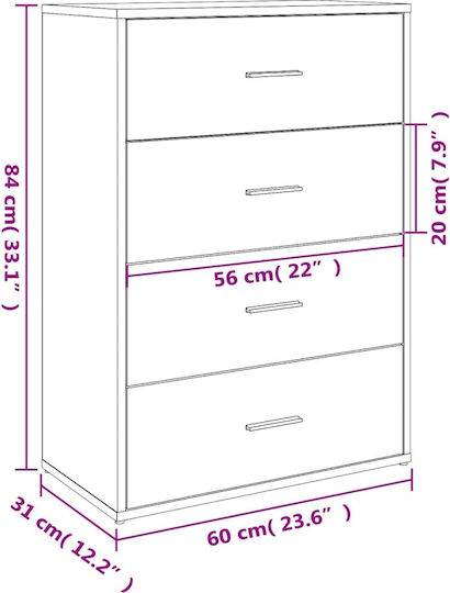 Wooden Chest of Drawers White 60x31x84cm
