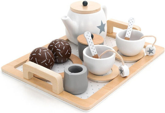 Children's Wooden Tea Set Zola Montessori Role Play Accessories Included Cream Brown