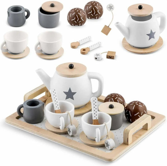 Children's Wooden Tea Set Zola Montessori Role Play Accessories Included Cream Brown