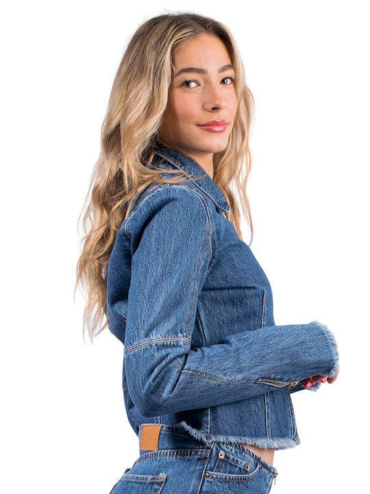 SunsetGo! Bella Women's Short Jean Jacket for Spring or Autumn Blue