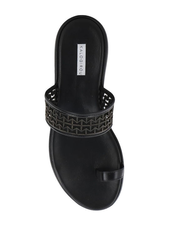 Leder Flache Sandalen für Damen in Schwarz Farbe