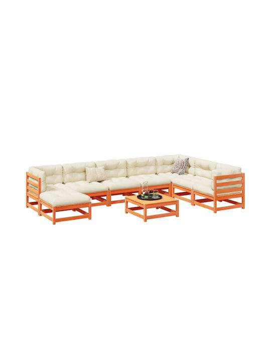 vidaXL Garden & Outdoor Furniture Set Living Room 9 Pieces Brown with Pillows