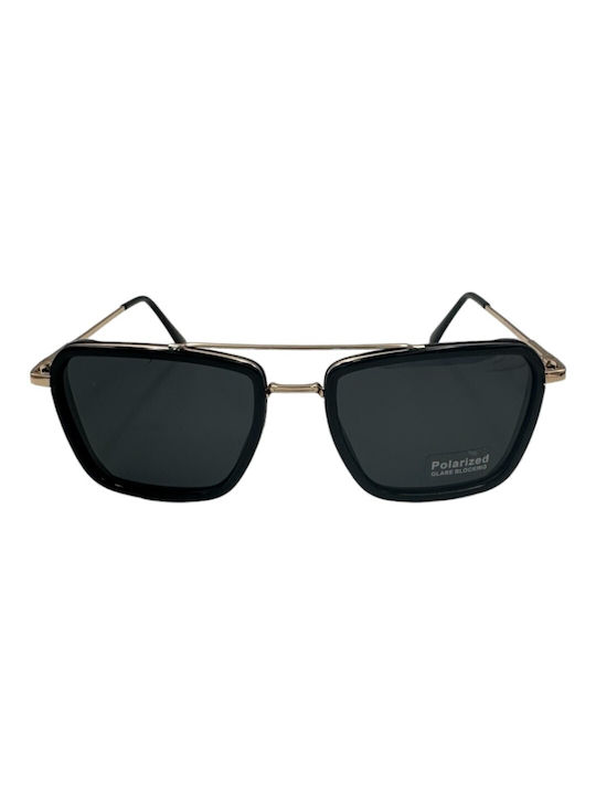 V-store Men's Sunglasses with Gold Frame and Black Polarized Mirror Lens POL9014GOLD