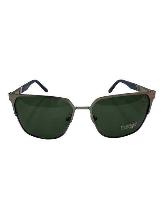 V-store Men's Sunglasses with Gray Metal Frame and Green Polarized Mirror Lens POL7013-04