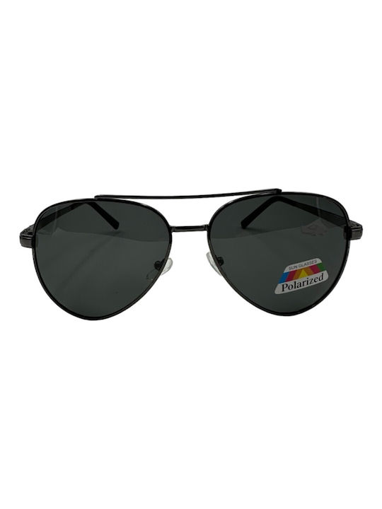 V-store Men's Sunglasses with Black Metal Frame and Black Polarized Mirror Lens POL5515-01