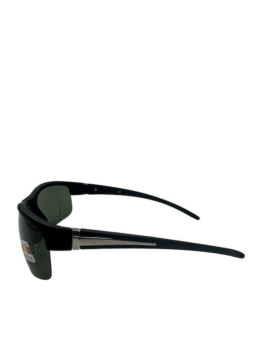V-store Men's Sunglasses with Black Plastic Frame and Green Polarized Mirror Lens POL8091GREEN