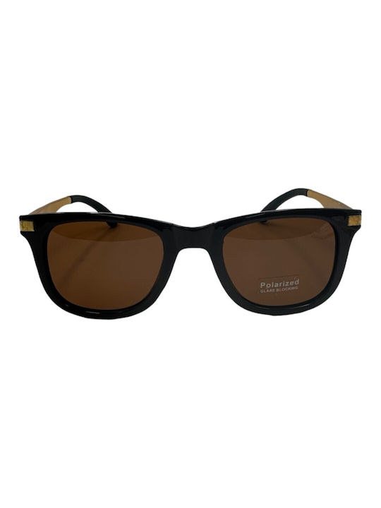 V-store Men's Sunglasses with Black Plastic Frame and Brown Polarized Mirror Lens POL8347-04