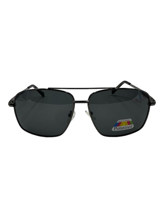 V-store Men's Sunglasses with Black Metal Frame and Black Polarized Mirror Lens POL5569-03