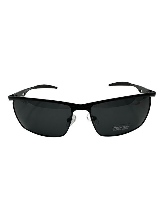 V-store Men's Sunglasses with Black Metal Frame and Black Polarized Mirror Lens POL80304-01