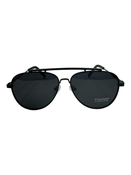 V-store Men's Sunglasses with Black Metal Frame and Black Polarized Mirror Lens POL7025-01