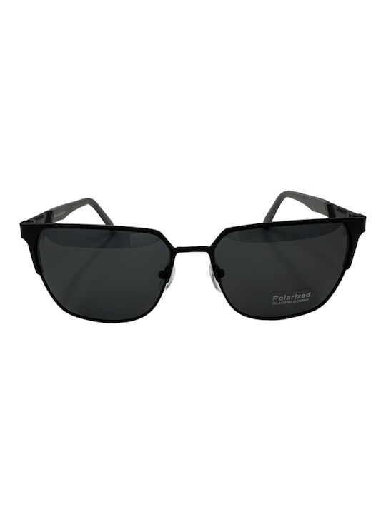 V-store Men's Sunglasses with Black Metal Frame and Black Polarized Mirror Lens POL7013-03