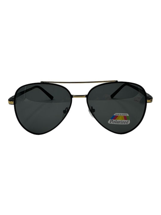 V-store Men's Sunglasses with Black Metal Frame and Black Polarized Mirror Lens POL5515-03