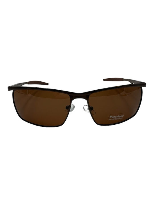 V-store Men's Sunglasses with Brown Metal Frame and Brown Polarized Mirror Lens POL80304-03