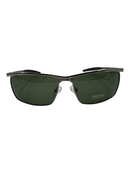 V-store Men's Sunglasses with Gray Metal Frame and Green Polarized Mirror Lens POL80304-02