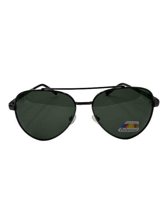 V-store Men's Sunglasses with Black Metal Frame and Green Polarized Mirror Lens POL5515-02