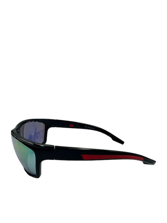 V-store Men's Sunglasses with Black Plastic Frame and Green Mirror Lens 130-03