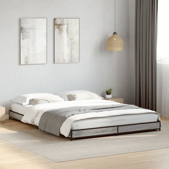 Bed Base Double made of Wood Gray 135x190cm.