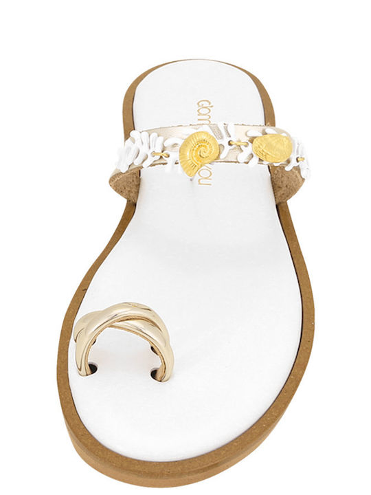 Nels Leather Women's Flat Sandals in White Color