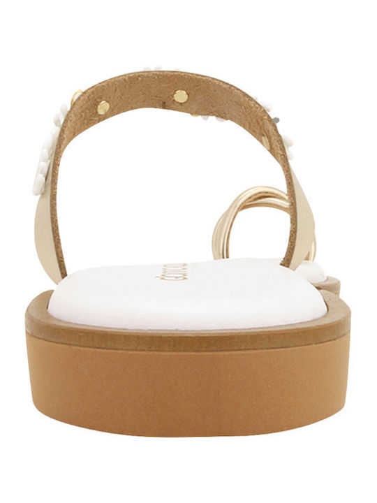 Nels Leather Women's Flat Sandals in White Color