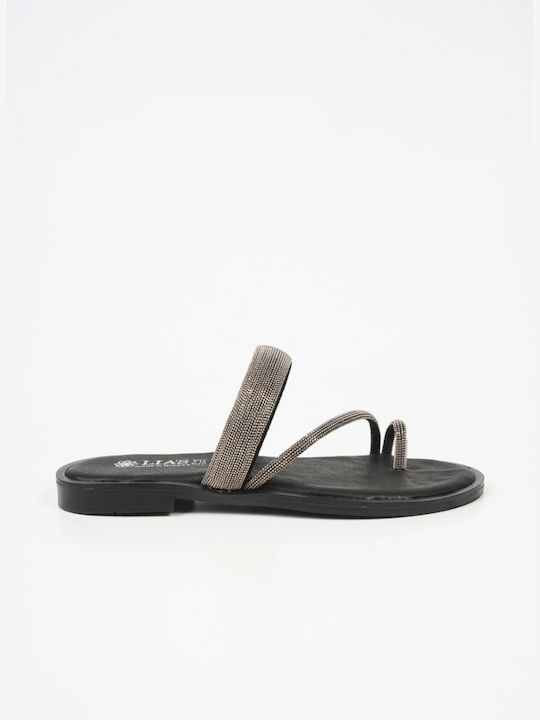 Leather Sandals with Subtle Strass Black 15073