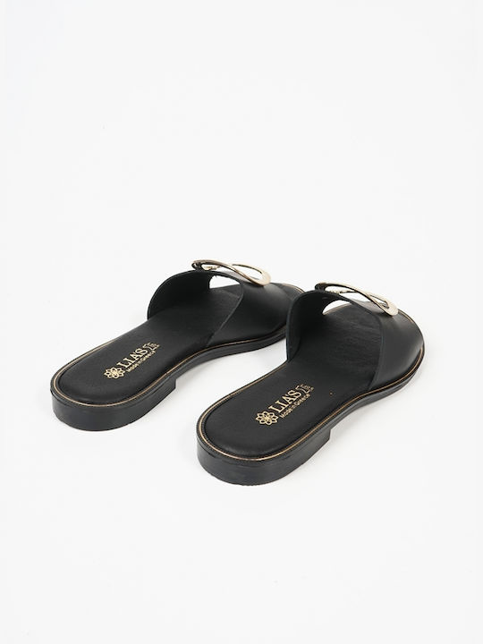 Leather Sandals with Bold Buckle Black 15084