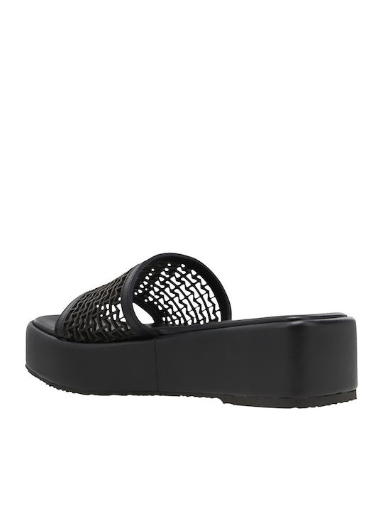 Leder Flache Sandalen für Damen Flatforms in Schwarz Farbe