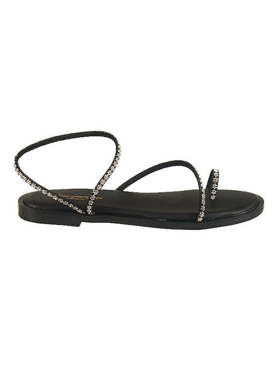 Elenross Gs09195w-bla Flat Sandal Thin Straps Black