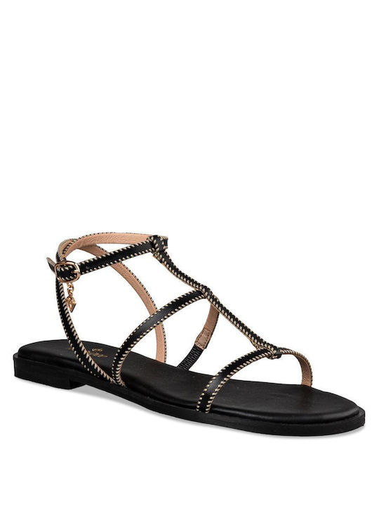 Mairiboo for Envie Leather Women's Flat Sandals in Black Color