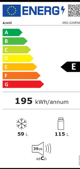 Arielli Ψυγειοκαταψύκτης 174lt Υ150xΠ47xΒ51.1εκ. Λευκός ARD-220RNE