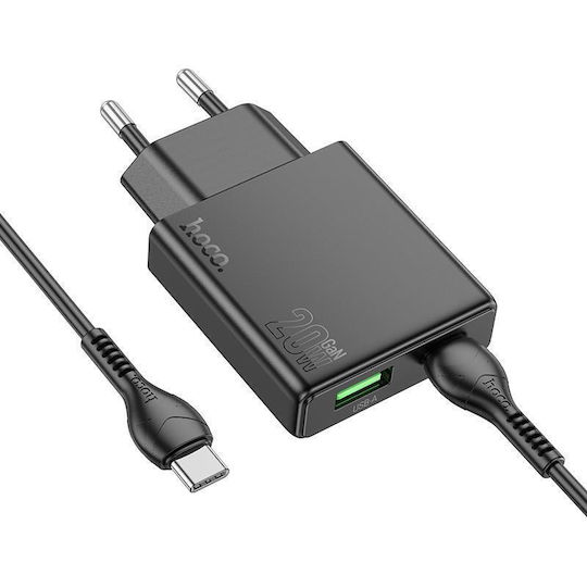 Hoco Charger with USB-A Port and USB-C Port and Cable USB-C - USB-C 20W Power Delivery / Quick Charge 3.0 Blacks (N38 Delgado)
