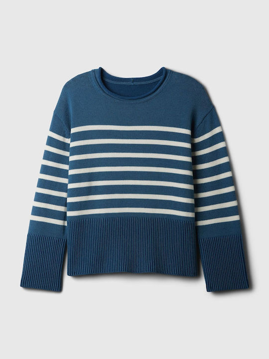 GAP Women's Sweater Cotton Turtleneck Striped Blue Indigo Stripe