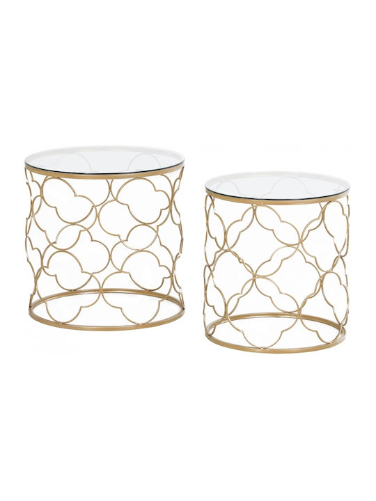 Round Side Table Glass Gold 2pcs