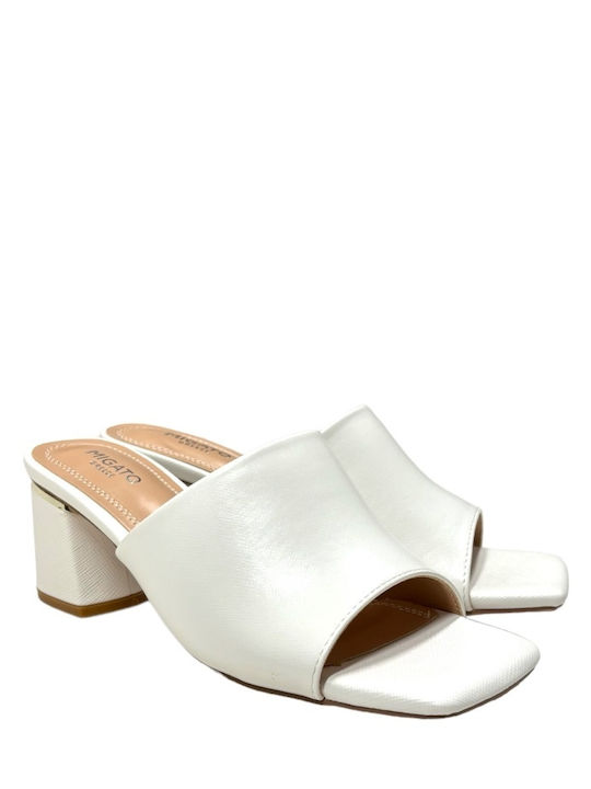 Migato Chunky Heel Mules White