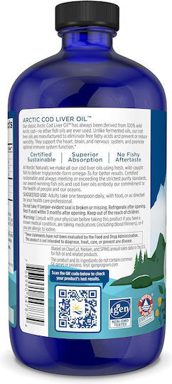 Nordic Naturals Arctic Cod Liver Oil Μουρουνέλαιο 1060mg 473ml Πορτοκάλι
