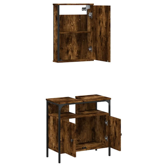 vidaXL Πάγκος με Νιπτήρα & Καθρέπτη Μ42xΒ12xΥ60cm Καπνιστή Δρυς