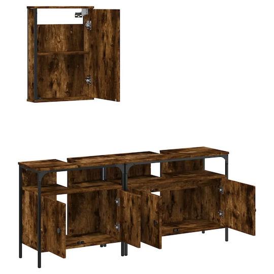 vidaXL Waschtisch mit Waschbecken & Spiegel L42xB12xH60cm Smoky Oak