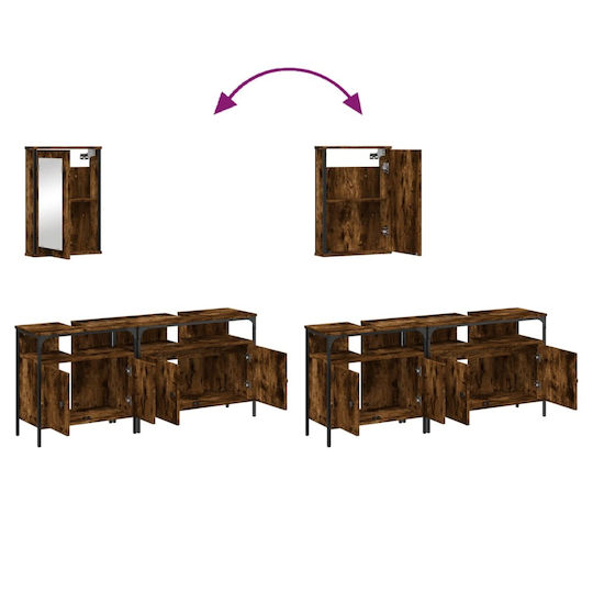 vidaXL Waschtisch mit Waschbecken & Spiegel L42xB12xH60cm Smoky Oak