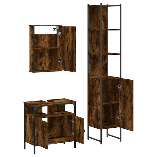 vidaXL Waschtisch mit Waschbecken, Spiegel & Säule L42xB12xH60cm Smoky Oak