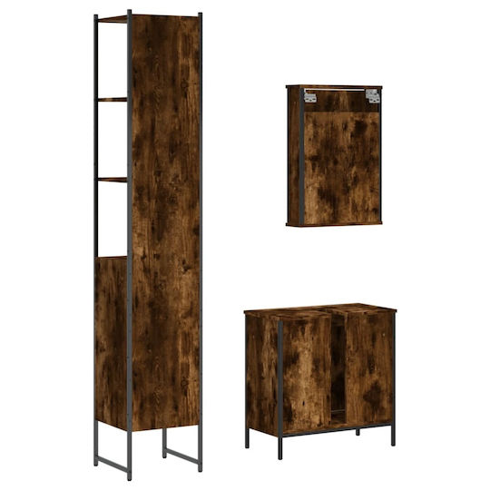 vidaXL Waschtisch mit Waschbecken, Spiegel & Säule L42xB12xH60cm Smoky Oak