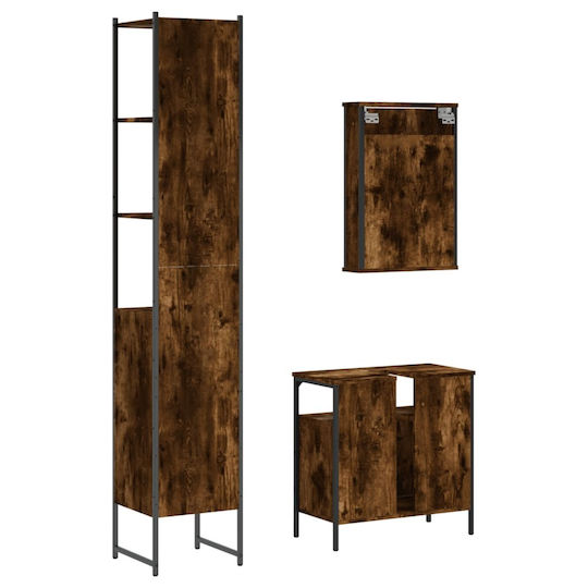 vidaXL Waschtisch mit Waschbecken, Spiegel & Säule L42xB12xH60cm Smoky Oak