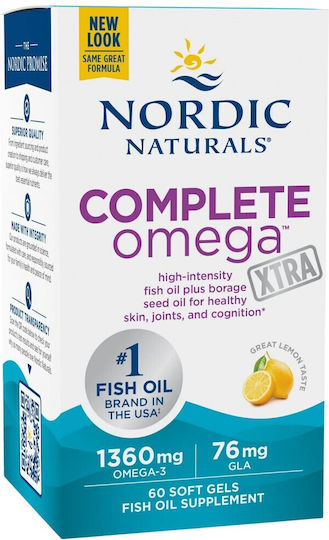 Nordic Naturals Complete Omega Xtra Fischöl 1360mg 60 Weiche Kapseln mit Geschmack Zitrone
