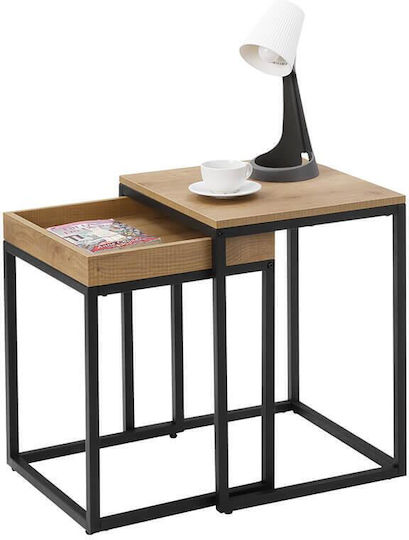 Rectangular Side Table Wooden Natural 2pcs L45xW40xH55cm.