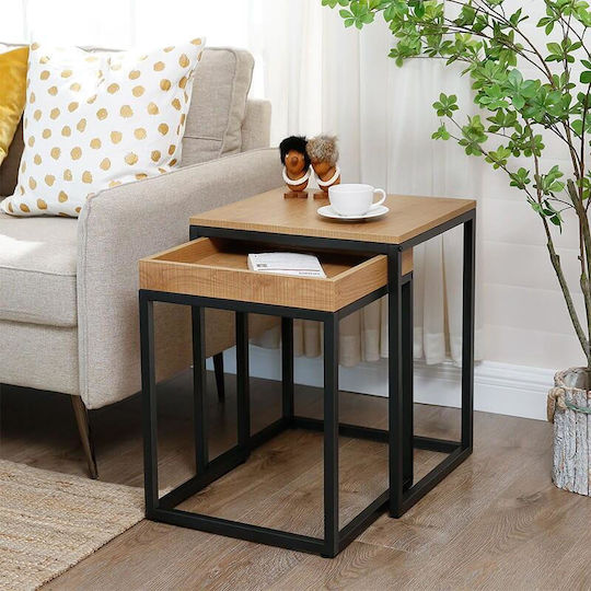 Rectangular Side Table Wooden Natural 2pcs L45xW40xH55cm.